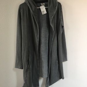 H&M extra long gray hooded cardigan with pockets
